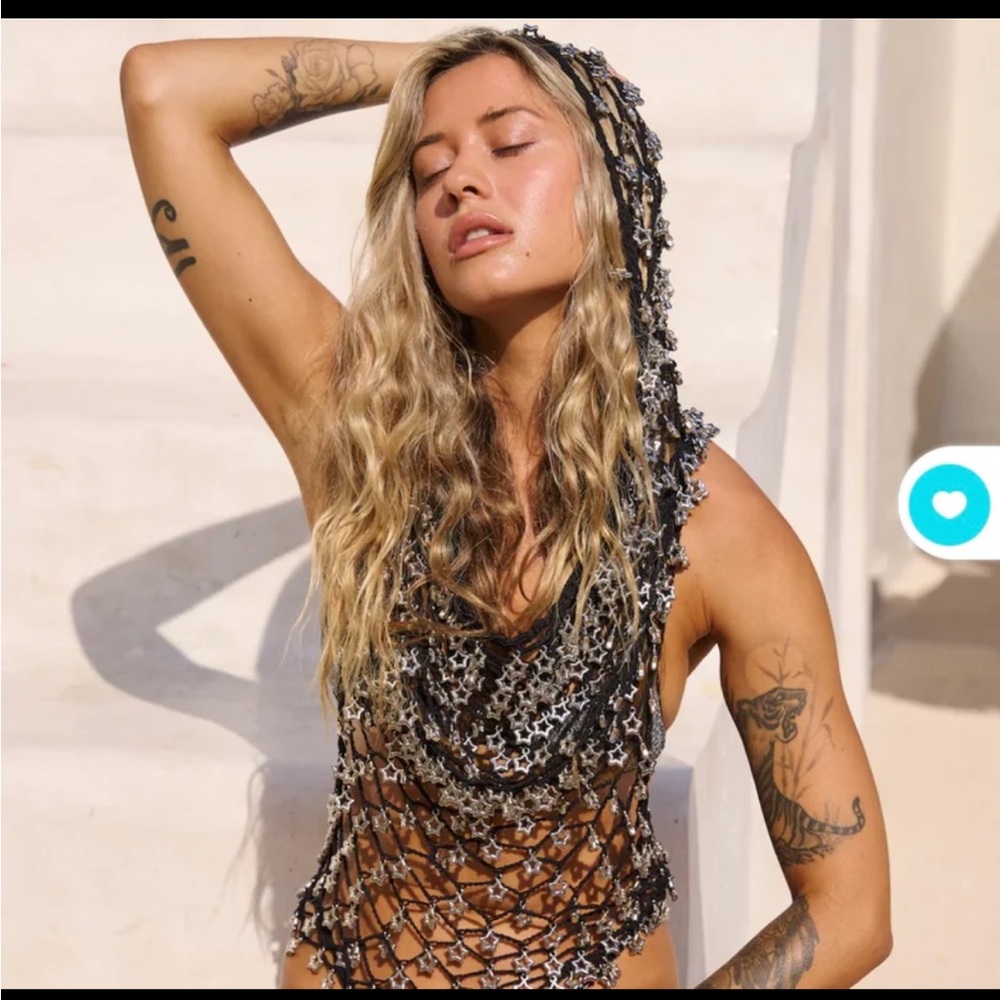 Elegant Black and White Crochet Swim Cover-Up